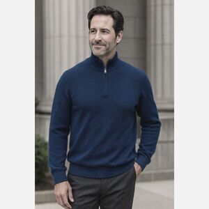 Cashmere Club Room Blue Luxury 1/4 Zip Pullover Sweater Top  Mens Size Medium